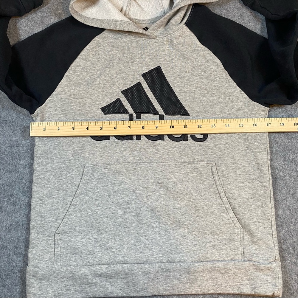 Adidas Embroidered Heathered Gray/Black Hoodie Sweatshirt Boys Size M (10-12) - Picture 7 of 11